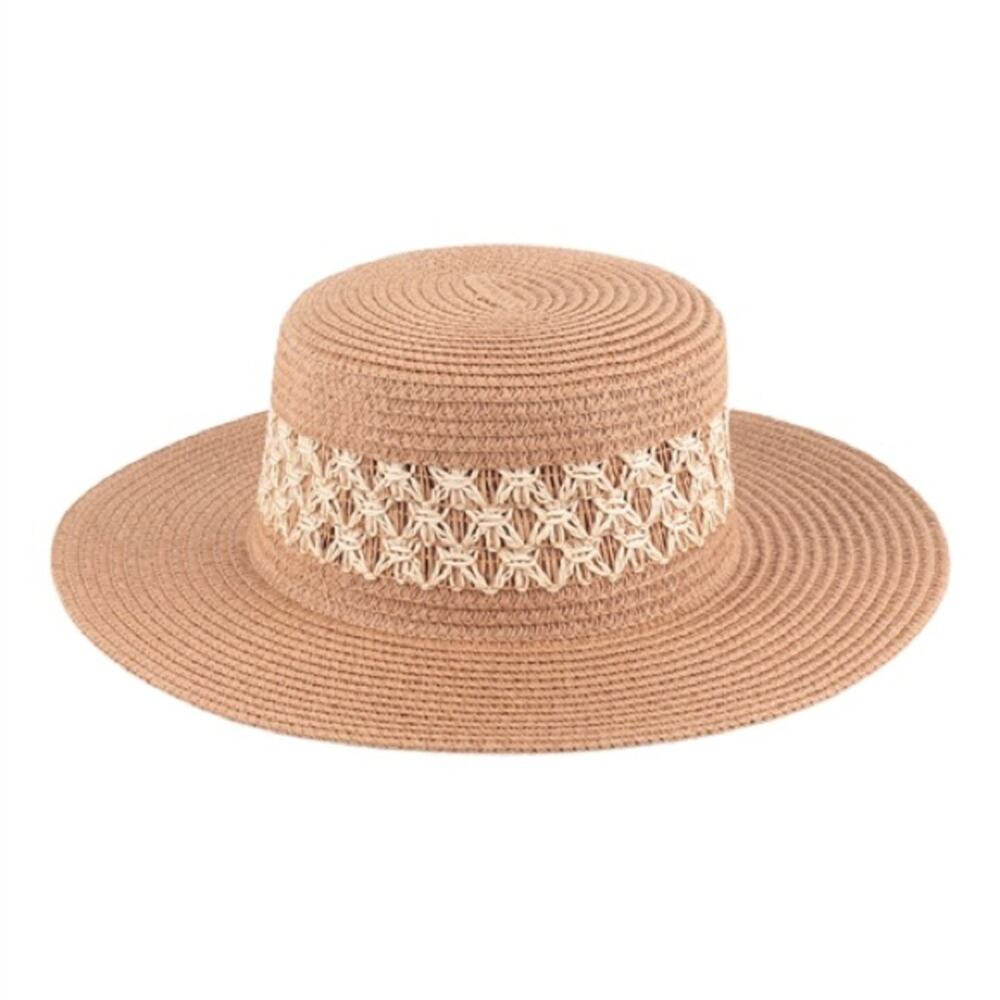 Riah Fashion Panama Weave Brim Brown Beach Vacation Festival Straw Hat